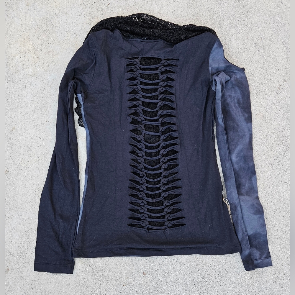 Psylo Gemini RMX Long Sleeve Top Knit Cowl Neck Open Ladder Back  3/ M/Lg Cotton